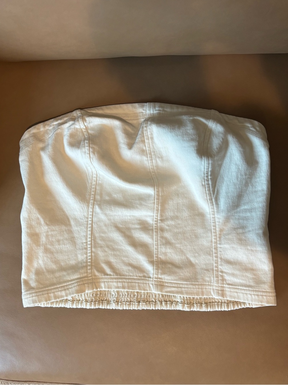 aerie Cream Denim Bustier Tube Top with Panel Seams